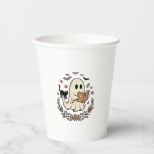 Vintage-Geisterkatze-Halloween-Blumen-Vektor-Desig Pappbecher