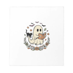 Vintage-Geisterkatze Halloween-Blumen-Vektordesign Notizblock