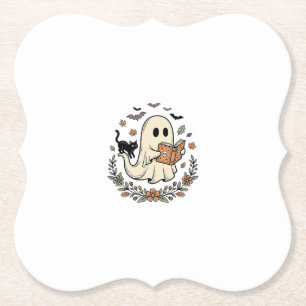 Vintage-Geisterkatze-Halloween-Blumen-Vektordesign Untersetzer