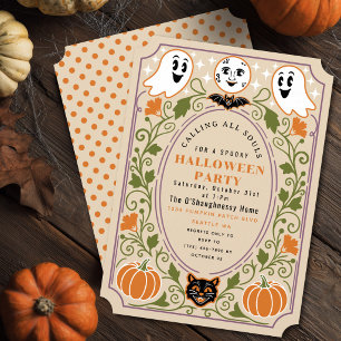 Vintage-Geisterkatze-Kürbis-Halloween-Party Einladung