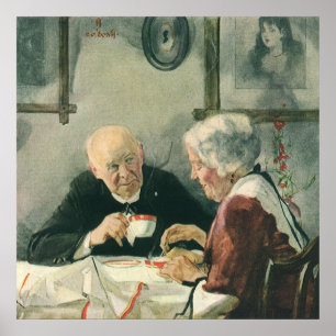 Vintage Geistliche, Kaffee oder Tee mit einem Prie Poster