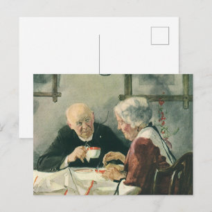 Vintage Geistliche, Kaffee oder Tee mit einem Prie Postkarte