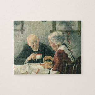 Vintage-Geistliche, Kaffee oder Tee mit einem Prie Puzzle