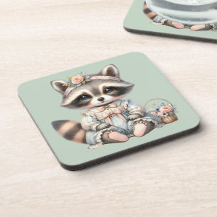 Vintage gekleideter Cottagecore-Waschbär Pastell Getränkeuntersetzer
