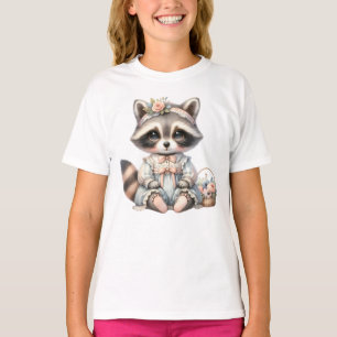 Vintage gekleideter Cottagecore-Waschbär Pastell T-Shirt