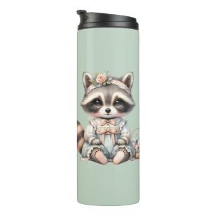 Vintage gekleideter Cottagecore-Waschbär Pastell Thermosbecher