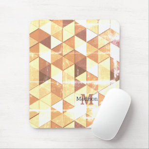 Vintage gelb-braunes geometrisches Muster Monogram Mousepad