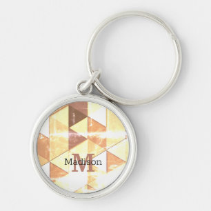 Vintage gelb-braunes geometrisches Muster Monogram Schlüsselanhänger