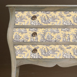 Vintage Gelb Grau Floral Toile Monogramm Seidenpapier