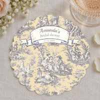 Vintage Gelb Grau Toile de Jouy Floral