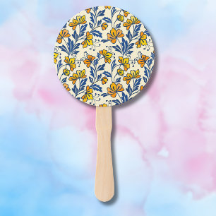 Vintage Gelb Orange Folk Blumen Blau Blatt Fächer