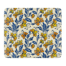 Vintage Gelb Orange Folk Floral Blaues Blatt