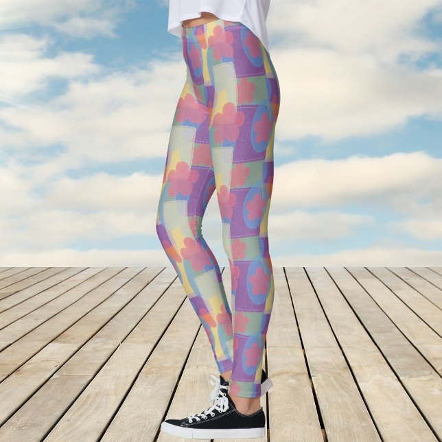 Vintage Gelb Patchwork Muster Yoga Leggings (Vintage Yellow Patch Pattern Leggings)
