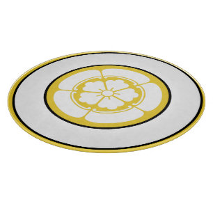 Vintage Gelb Schwarz Oda Japan Mon Oriental Wappen Schneidebrett