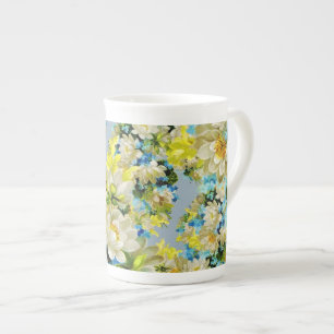 Vintage Gelb- und Blaublumenmuster Prozellantasse