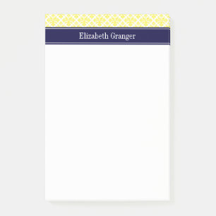 Vintage Gelb Wht Damast #3 Navy Name Monogramm Post-it Klebezettel