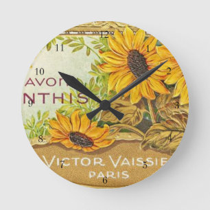 Vintage Gelbblüten Runde Wanduhr