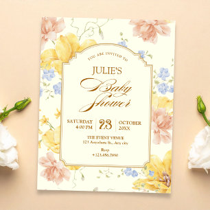 Vintage-gelbe Babyparty mit Blumenmuster Einladung
