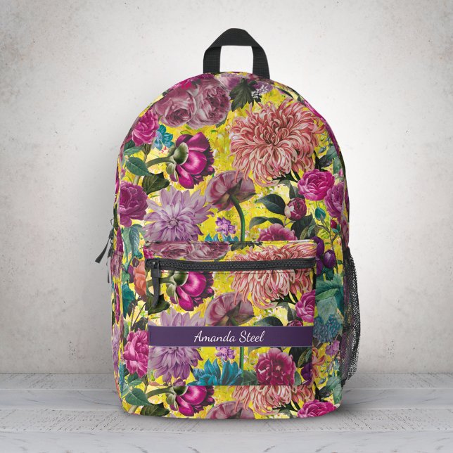 Vintage gelbe Blüte mit Monogramm Bedruckter Rucksack (Von Creator hochgeladen)