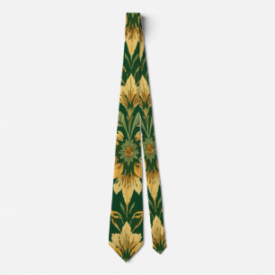 Vintage Gelbe Blüten auf Grün, Elegante Botanik Krawatte