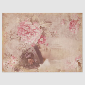 Vintage Gelbe Floral-Frau in Hat-Shabby Chic Seidenpapier