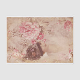 Vintage Gelbe Floral-Frau in Hat-Shabby Chic Seidenpapier