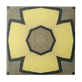Vintage Gelbe Geometrische Symmetrische Blume Fliese