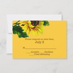 Vintage Gelbe Hochzeitkarte für Sonnenblumen RSVP Karte
