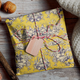 Vintage Gelbe Lake Toile de Jouy Floral Geschenkpapier