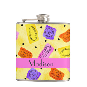 Vintage-gelbe Passstempel Name personalisiert Flachmann