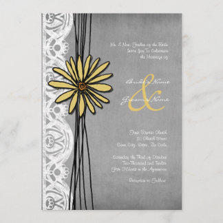 Vintage gelbe und graue Gänseblümchen Hochzeitsein Einladung