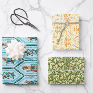 Vintage, gelbe und grüne Muster Geschenkpapier Set