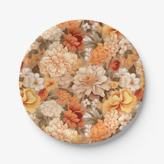 Vintage gelbe verbrannte orange beige braune Blume Pappteller