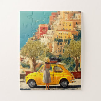 Vintage Gelbes Auto an der Amalfiküste, Positano Puzzle