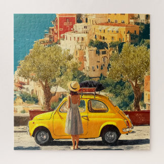 Vintage Gelbes Auto an der Amalfiküste, Positano Puzzle