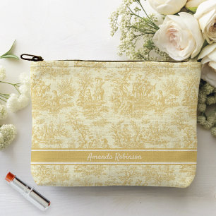 Vintage-gelbes Toile-de-Jouy-Druckmuster Zubehörtasche