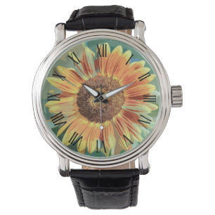 Vintage Gelborange Sonnenblume Männerwache Armbanduhr