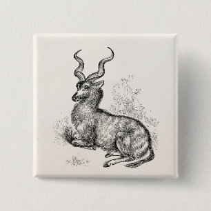 Vintage gelockte Horn-Gazellen-Antilope Button