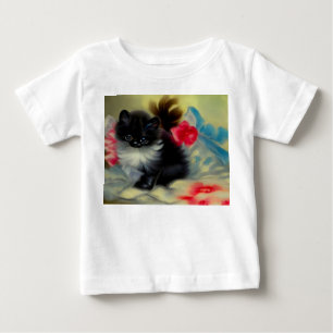 Vintage-Gemälde einer schwarzen und weißen Katze Baby T-shirt