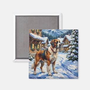 Vintage-Gemälde eines Bernhardiner im alpinen Weih Magnet