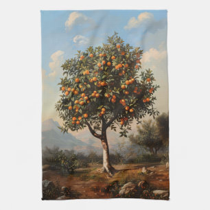 Vintage Gemälde eines Orangenbaums in der Landscha Geschirrtuch