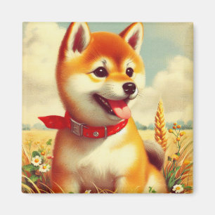Vintage-Gemälde eines Shiba Inu Magnet