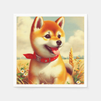 Vintage-Gemälde eines Shiba Inu Serviette