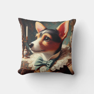 Vintage-Gemälde eines Toy Fox Terriers Kissen