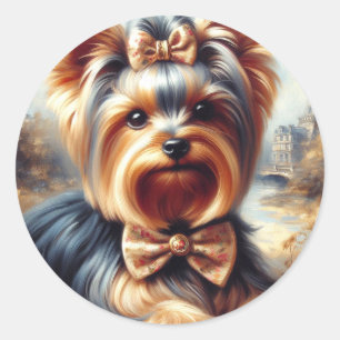 Vintage-Gemälde eines Yorkshire Terriers Runder Aufkleber