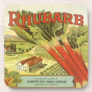 Vintage-Gemüse-Dosen-Etiketten-Kunst, Rhubarb Farm Getränkeuntersetzer