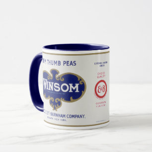 Vintage-Gemüse-Dosenetikett-Kunst, Winsom Erbsen Tasse