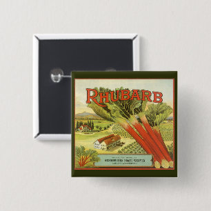 Vintage-Gemüse-Dosenetiketten-Kunst, Rhabarberfarm Button