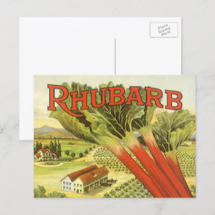 Vintage-Gemüse-Dosenetiketten-Kunst, Rhubarb Farm Postkarte