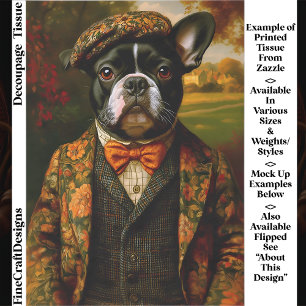 Vintage Gentleman Frenchie Hund Kunst EW6R Decoupa Seidenpapier